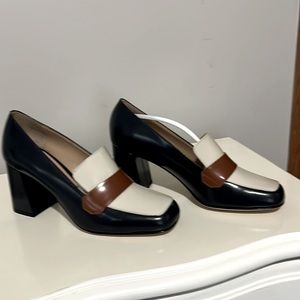 M. Gemi Scuola Nuova, Navy and sand leather loafers, 38.5